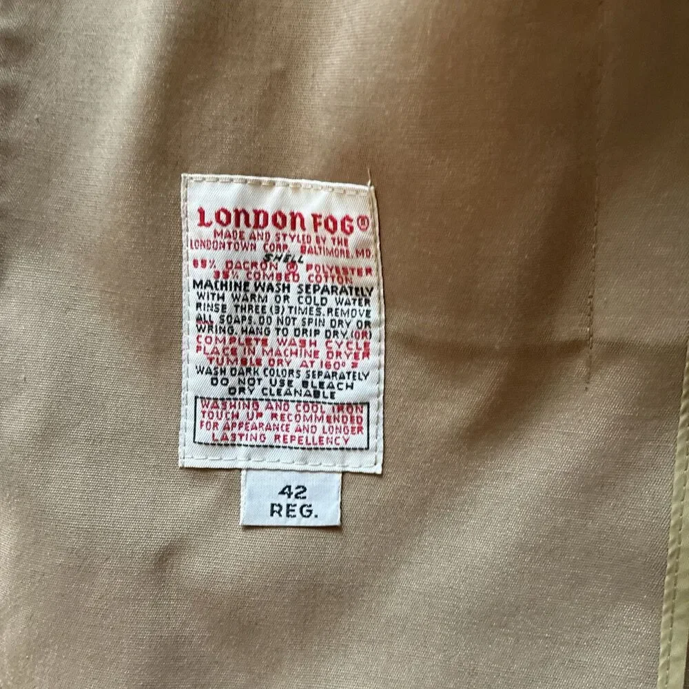 London Fog Vintage Men’s 42R Tan Lined Trench Coat Classic Winter Outerwear - Picture 4 of 5